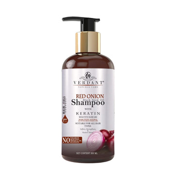 Verdant Natural Care Red Onion Shampoo for Hair Growth | With Black Seed Oil Extract, Keratin & Pro-Vitamin B5 | Onion Shampoo for Hair Fall Control | Onion Shampoo for Hair Fall | Anti Fall Hair Shampoo for Women & Men | Red Onion Hair Shampoo - No Parab